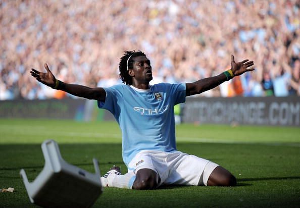 Emmanuel Adebayor celebrated his goal against his former team wildly